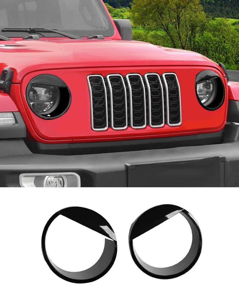DSWSQ Birds Eyes Headlight Trim Cover for 2024 + Jeep Wrangler JL Gladiator JT Front Headlight Frame Trim Cover Bezels Decor Headlamp Garnish Ring Surround Cover Trim Exterior Accessories - Image 4